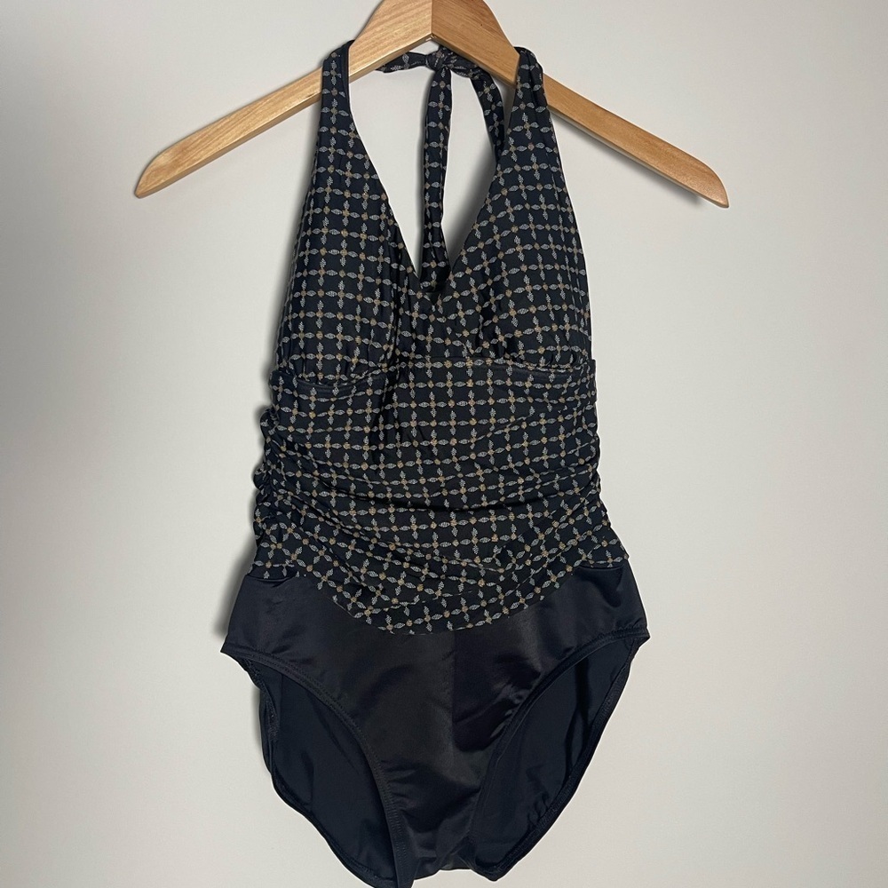 Miraclesuit | One Piece Halter Top Black Brown Printed Swimsuit